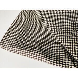 Vintage sewing fabric 70s knit checkered hounds tooth material. Brown cream.